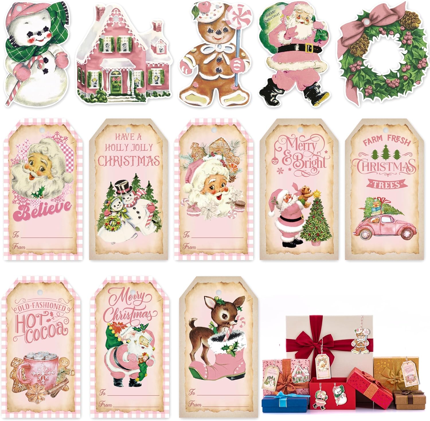 Pink Vintage Christmas Gift Tags