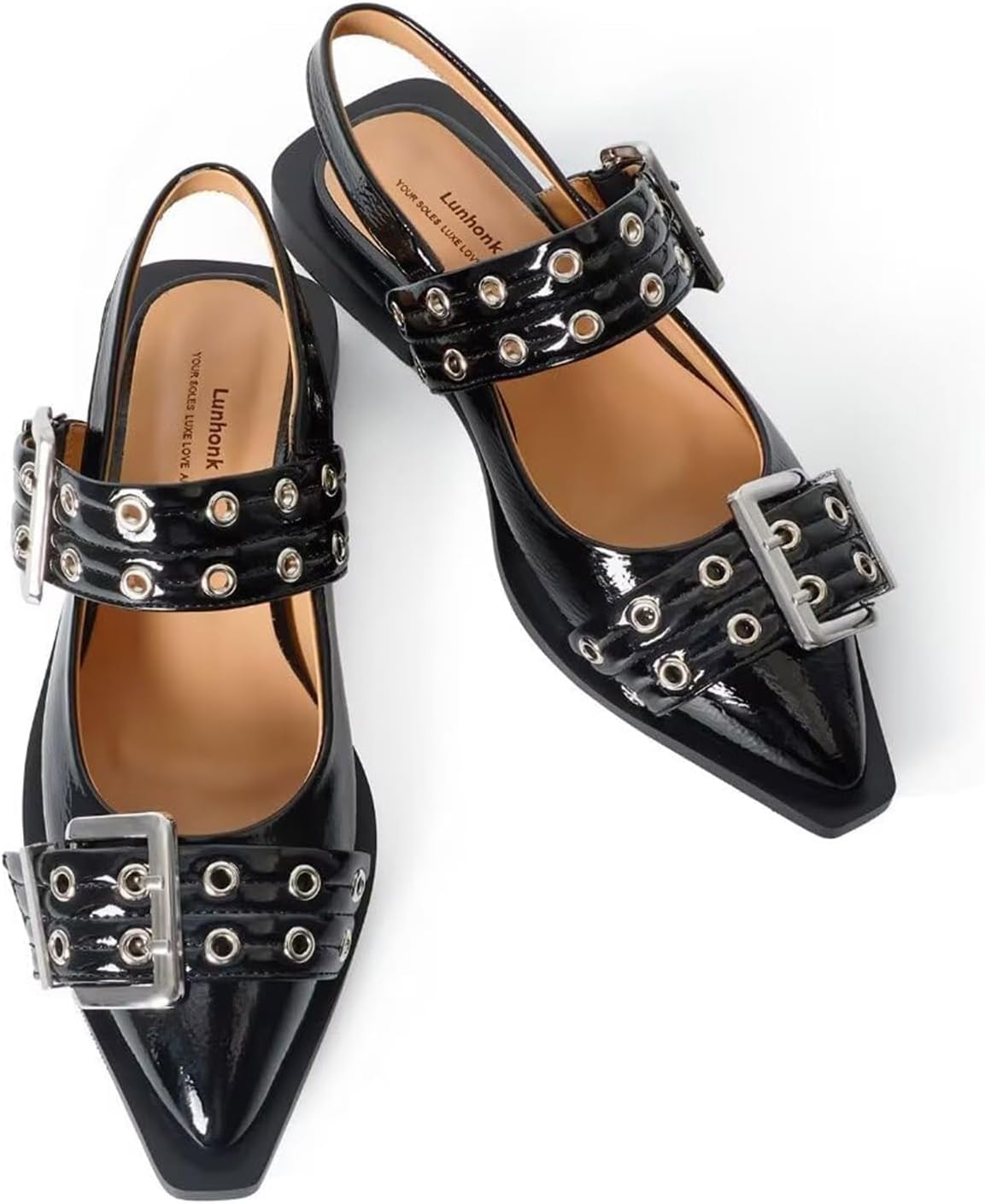 Lunhonk Black Slingback Flats