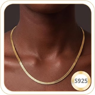GDJQQTTQ 14K Gold Plated Herringbone Necklace for Women, Simple Minimalist & Real Gold Chain Necklace, 3.0MM Thick Snake Chain Necklaces(18 Inches)