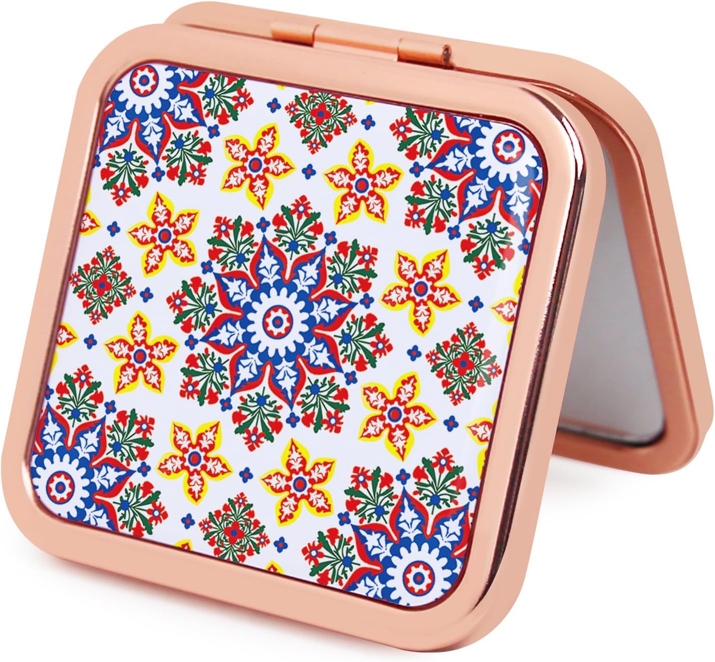 Purse Mirror Compact, Rosegold Square 2.8”×2.8” Metal Frame DropRubber Style Double Sided 1X/2X Small Mirror for Purse (Ethinc01)
