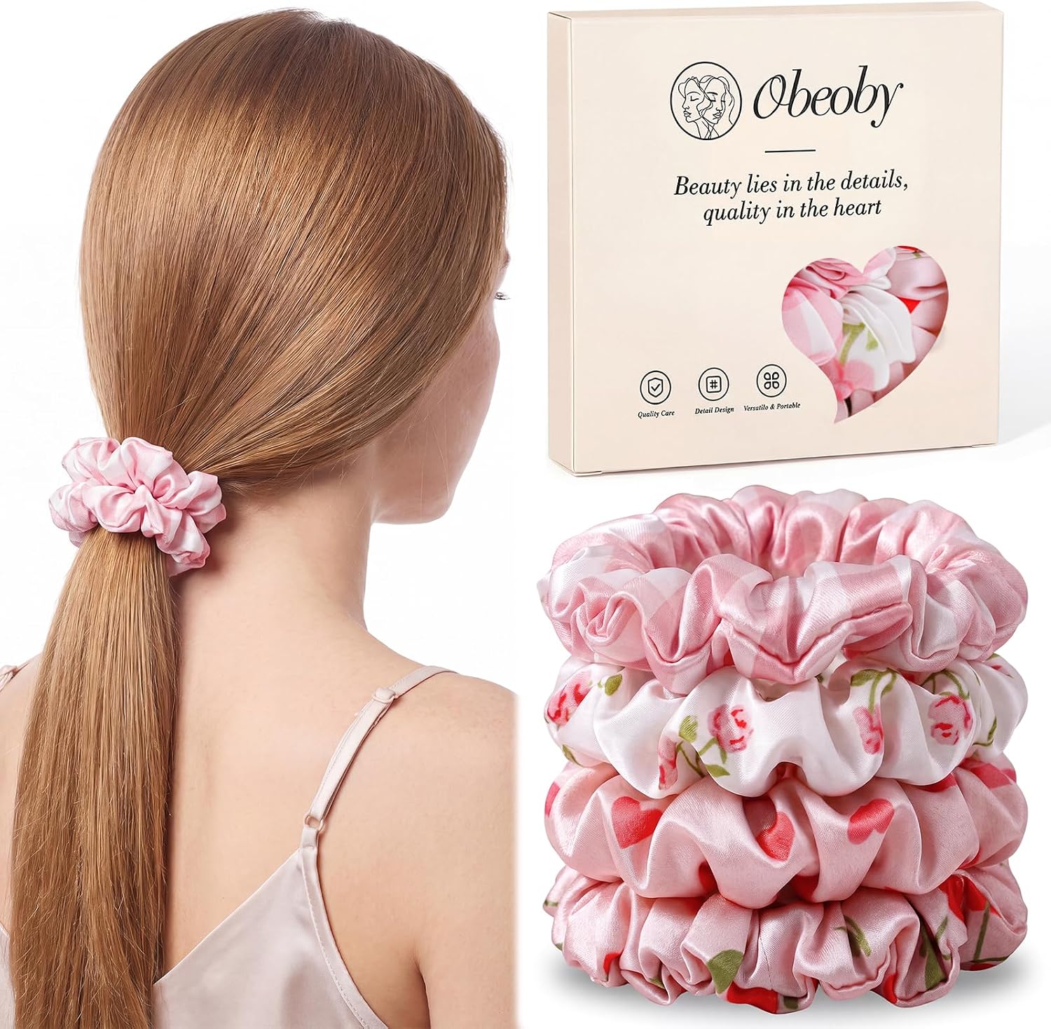Mulberry Silk Hair Scrunchies (Pink