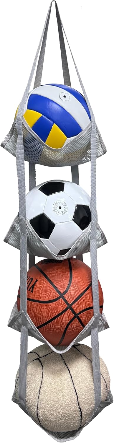 4-Tier Mesh Ball Storage Organizer, Basketball Holder for Garage, Sports Ball Storage for Basketballs, Toys and Snacks