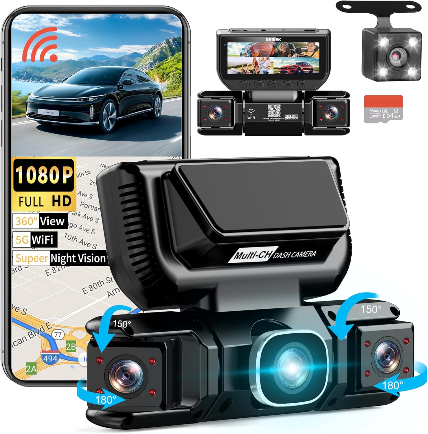 GEMEK 360 Degree Dash Cams