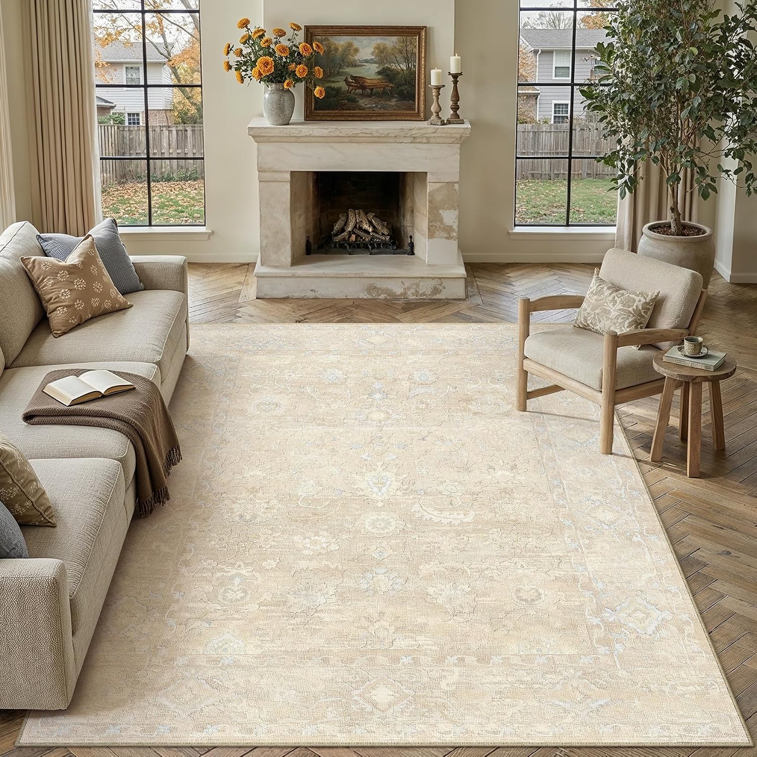 Ivory Floral Area Rugs