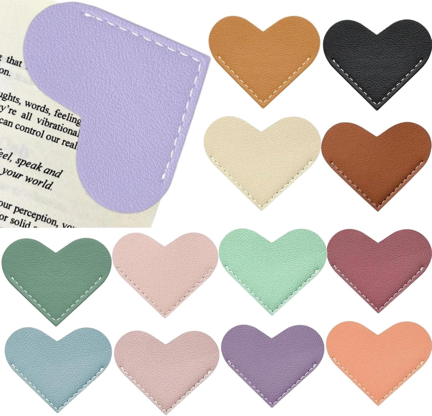 Leather Heart Bookmarks for Reading Women-12 Colors Book Marks Lovers Gifts