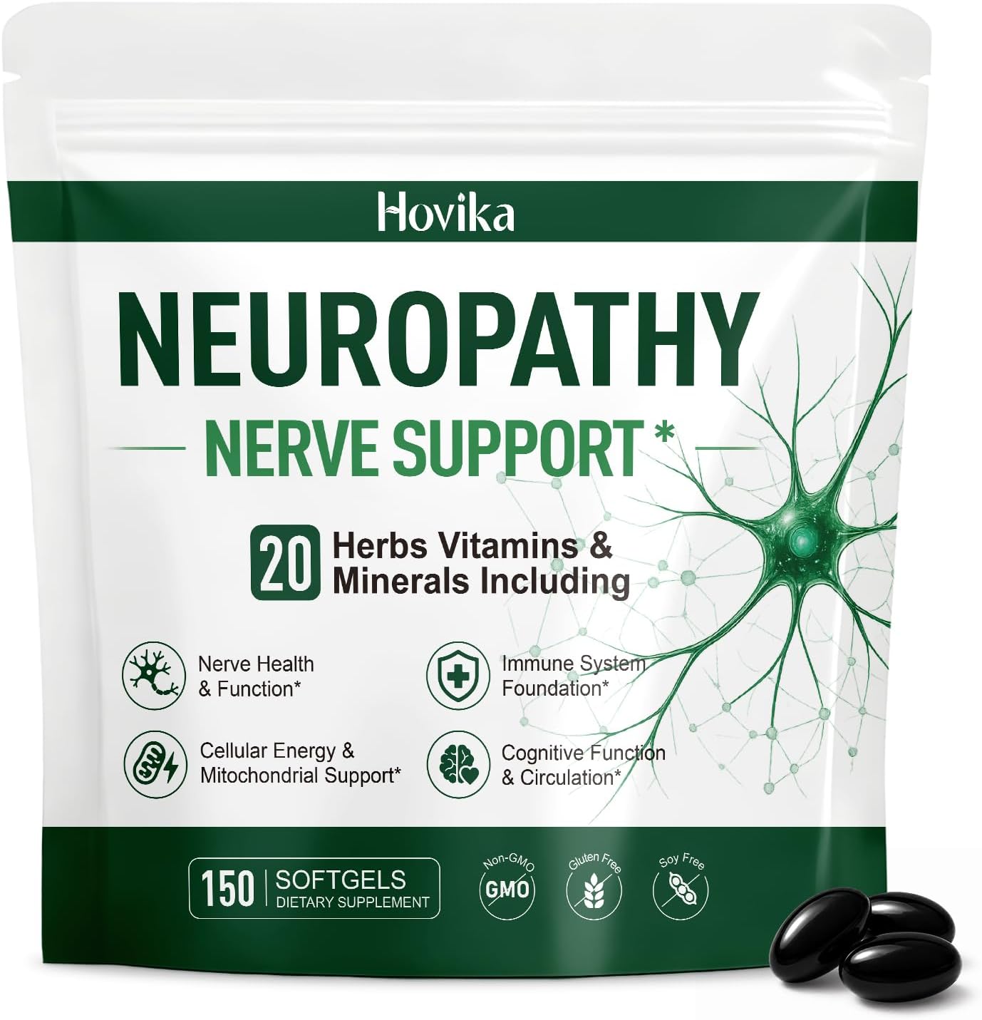 Neuropathy Support Supplement with R-Alpha Lipoic Acid 1200mg ALA – Nerve Health Formula for Nerve Support for Feet, Hands, Fingers & Legs, Sciatica Support with Vitamin B1 B6 B12–150 Softgels