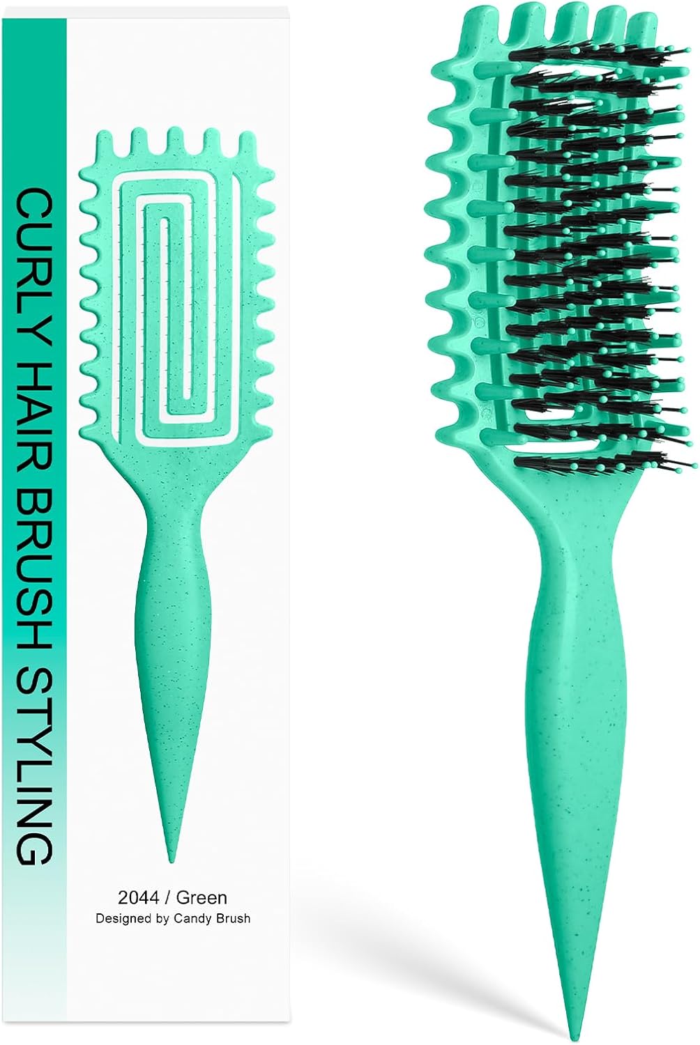 Inpoipsor Curly Hair Brush, Curl Defining Brush for Women and Men, Effortless Detangling and Shaping for Curls, Waves and Coils, Reduces Pulling, Smooth Results (Green)