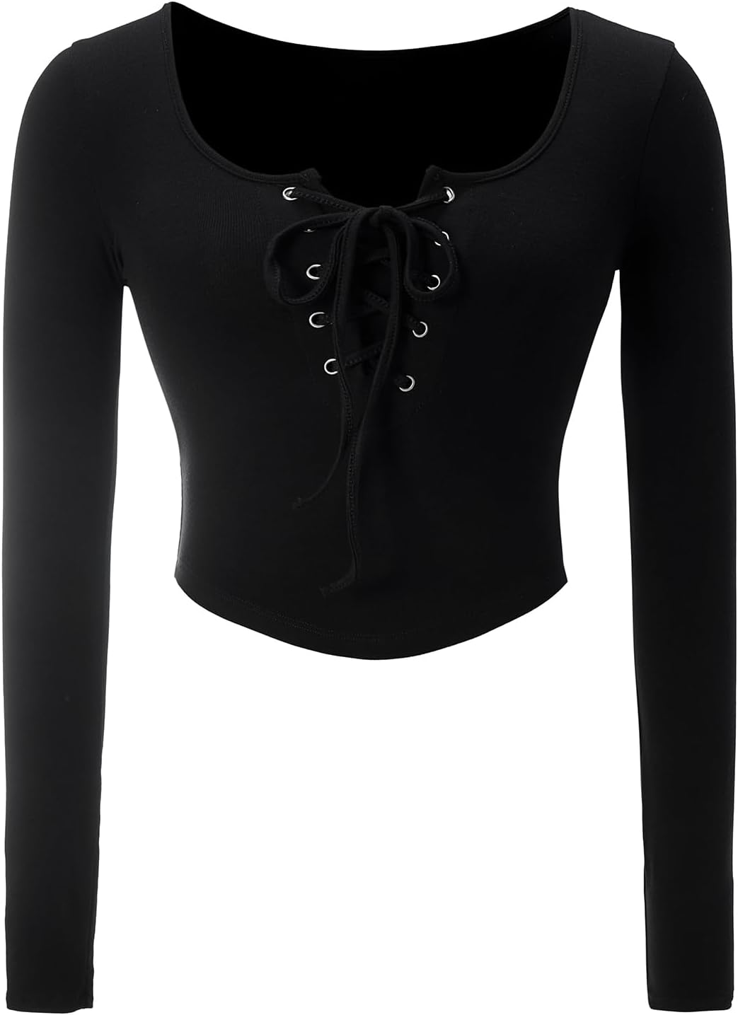 Women's Lace Up Scoop Neck T Shirts Fall Long Sleeve Fitted Going Out Tops