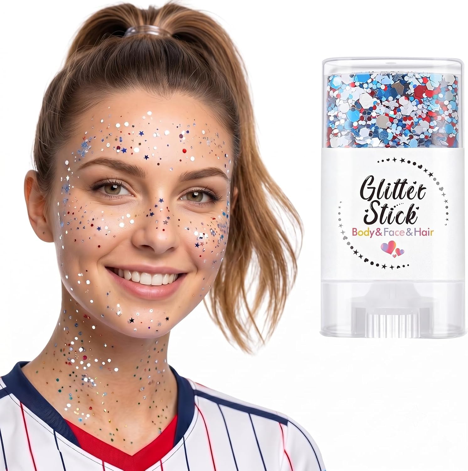 Blue & White Glitter Face Sticks