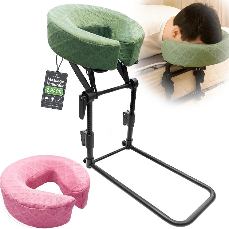 OURSHE Massage Headrest for Bed with 2 Pack of Covers, Home Mattress Top Massage Kit, Adjustable Face Cradle for Professional and Home Use, Portable Face Down Head Holder Fits All Mattresses