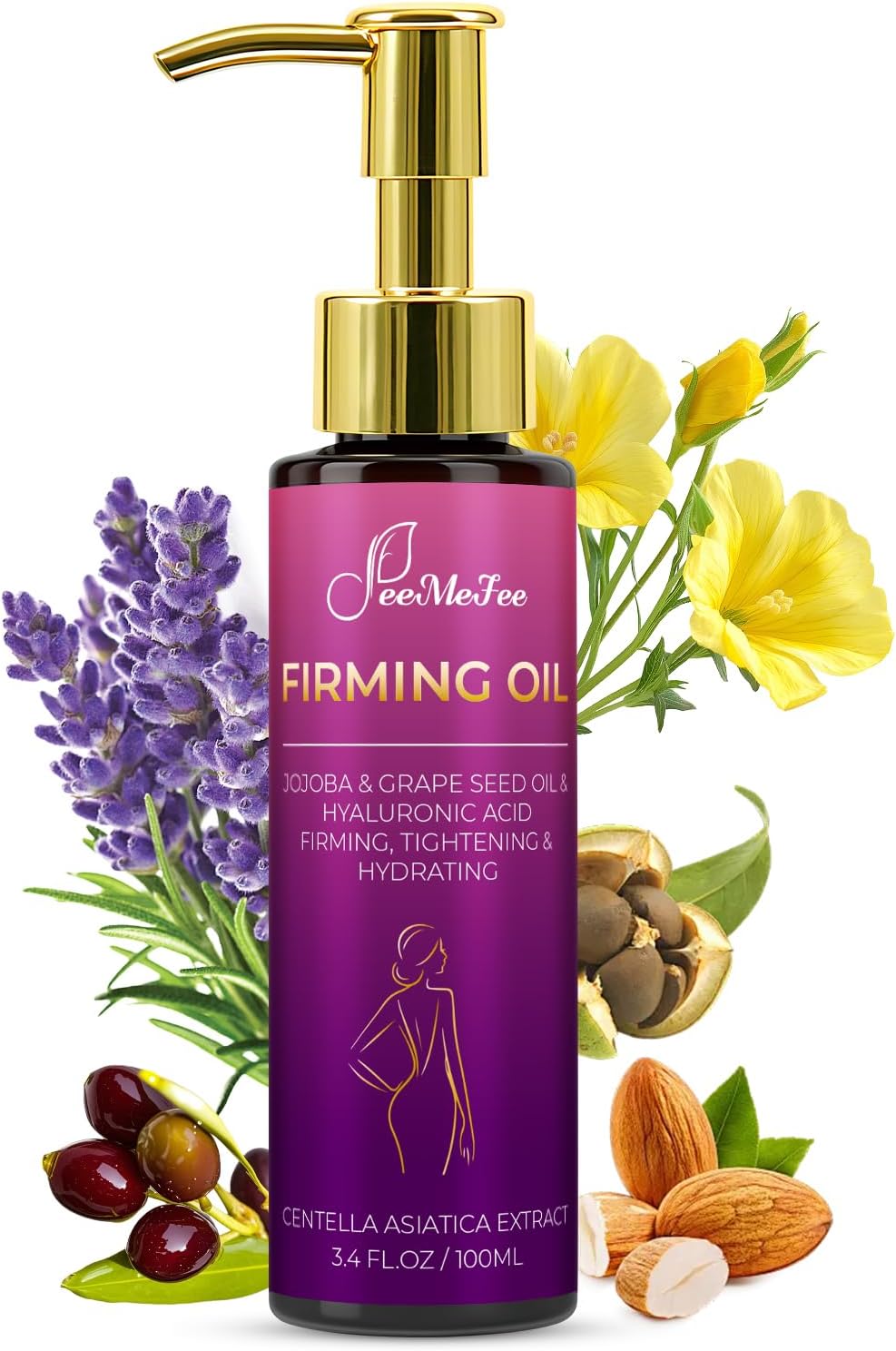Body Firming Oil, 3.38 FL OZ Body Oil After Shower – With 790,000ppm Tightening Oil(Grape Seed Jojoba Sweet Almond) &10,000ppm Hyaluronic Acid – Fast-Absorbing For Hydrating Full Body, Lavender