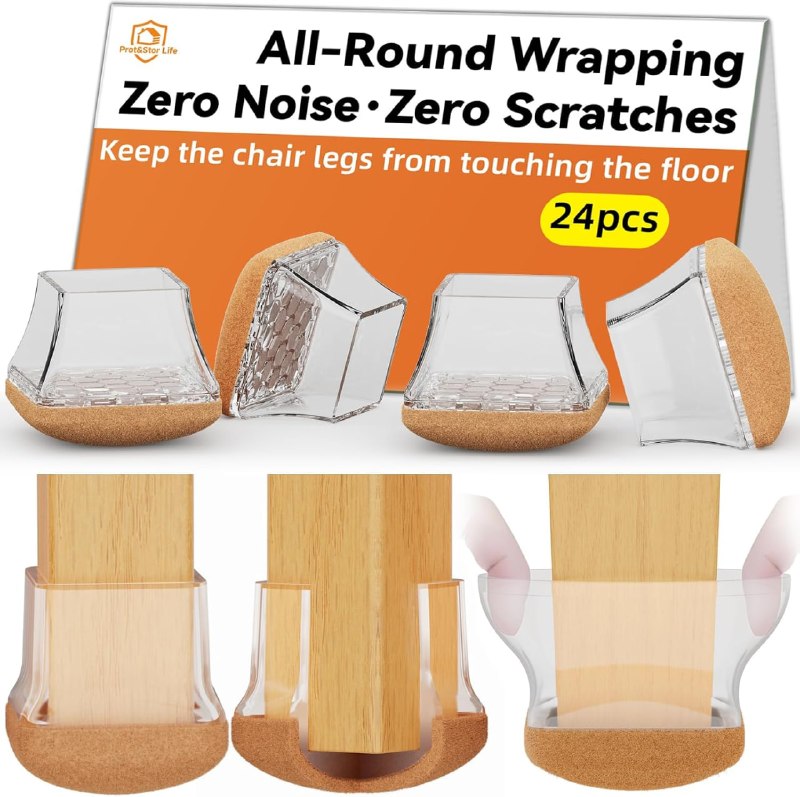 PR!CE DROP ( ) 24pcs Chair Leg Floor Protectors for Hardwood Floor Protect Wood Tile Floors Chair Leg Caps with Wrapped Felt Pads Anti-Scratch Reduce NoiseFit Angled Chair Legs Clear Square XL Fit:1.4"-1.75"