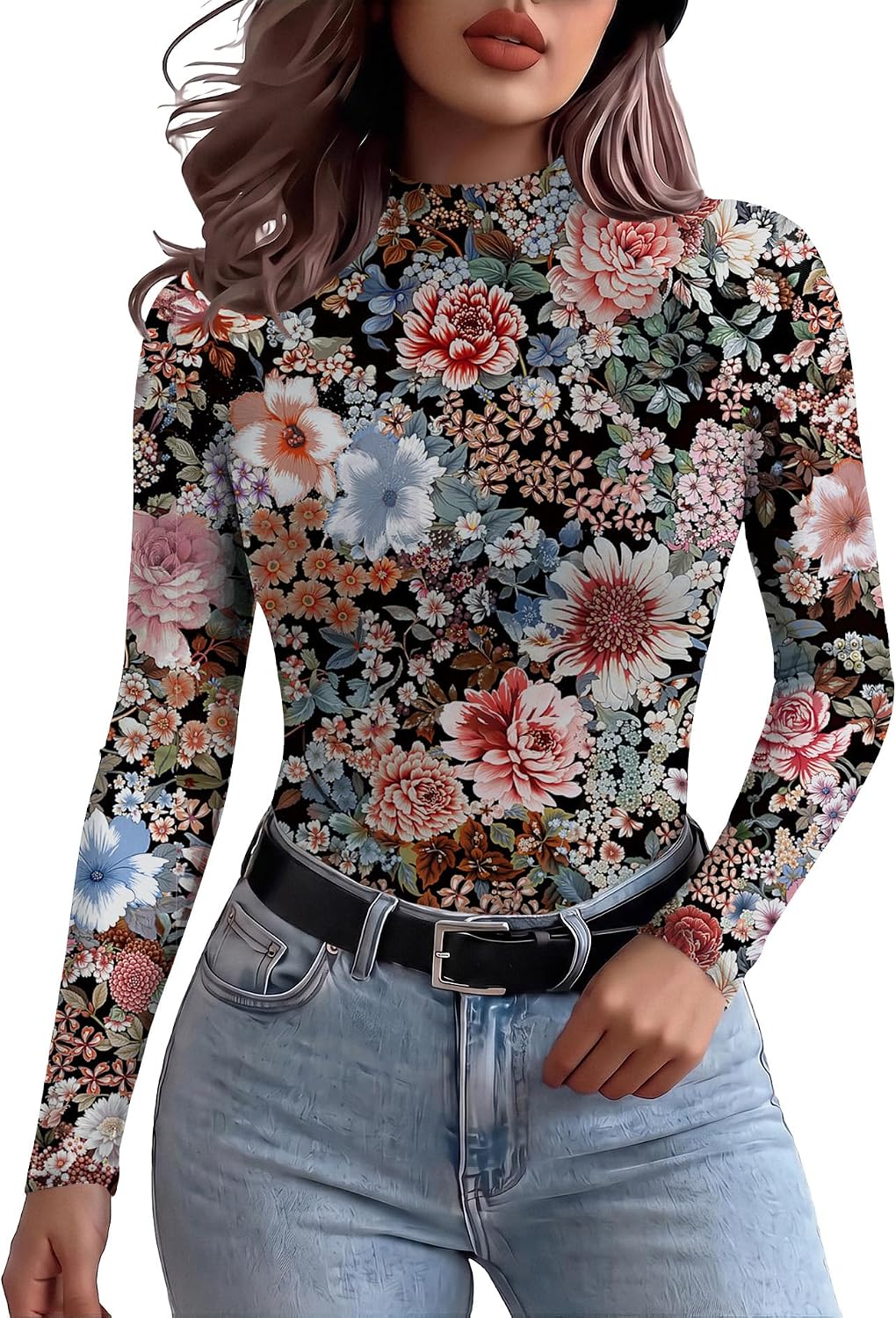 Ekouaer Patterned Mesh Blouses