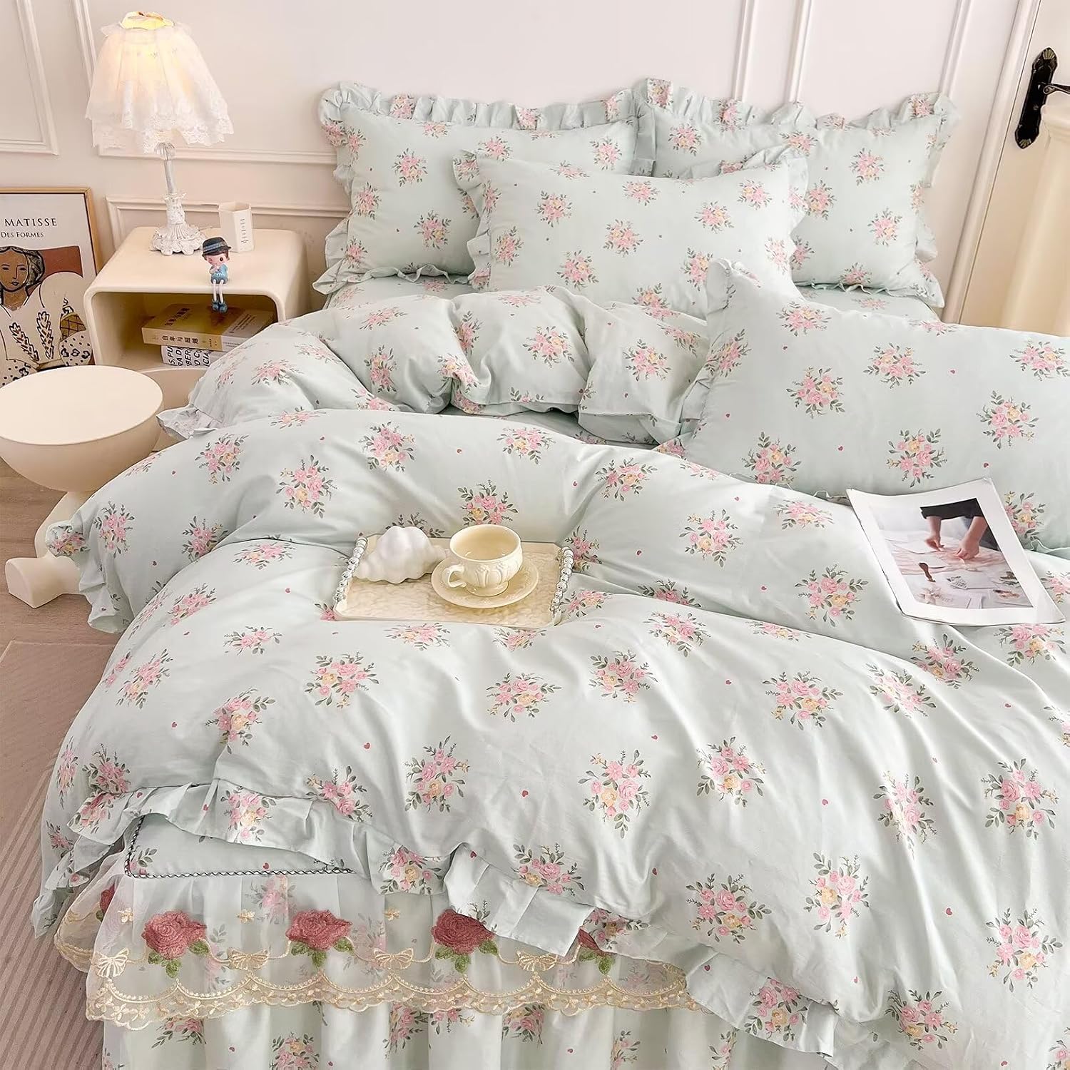 AMZTOP Blue Floral Duvet Cover Sets