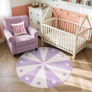 PR!CE DROP ( ) jinchan 5ft Round Rug Washable Cute Playroom Circle Rug Lilac Purple