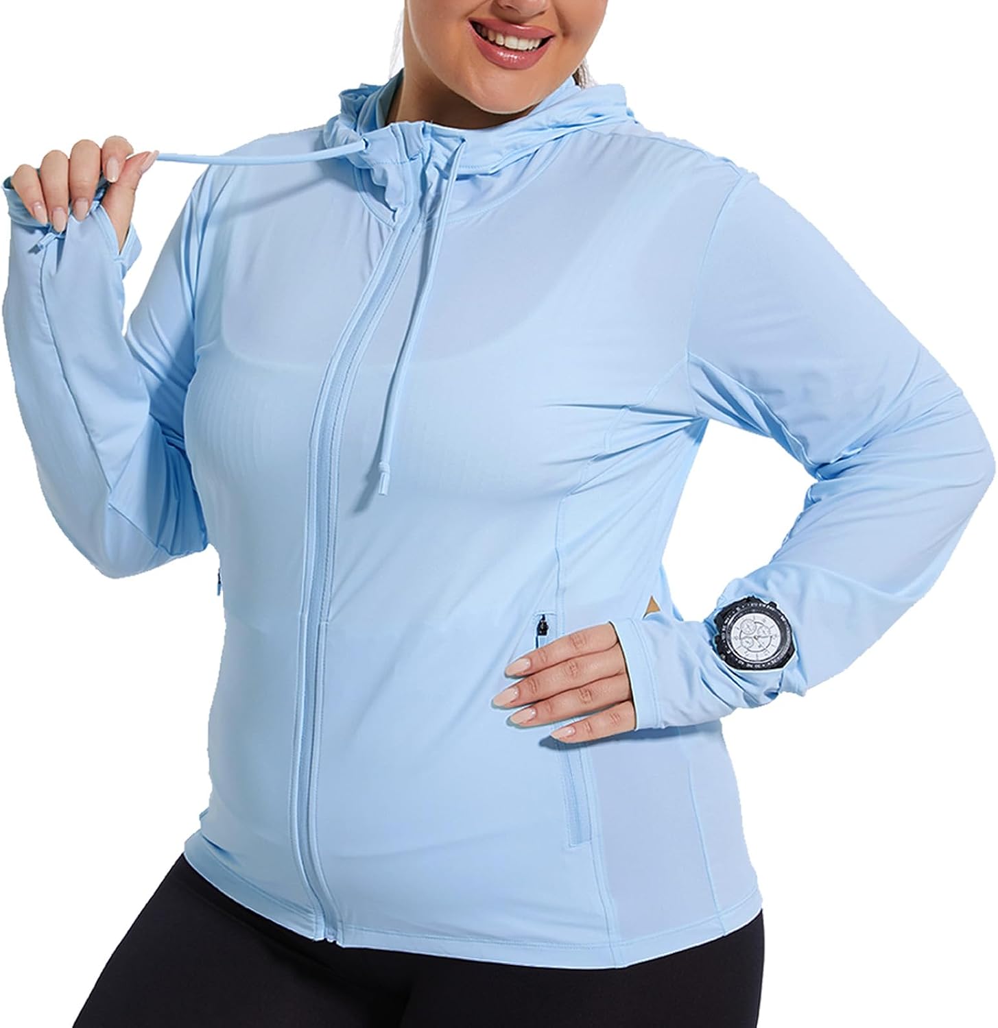 Womens Plus Size Sun Protection Jacket Upf50+ Hoodie Summer with Thumb Hole