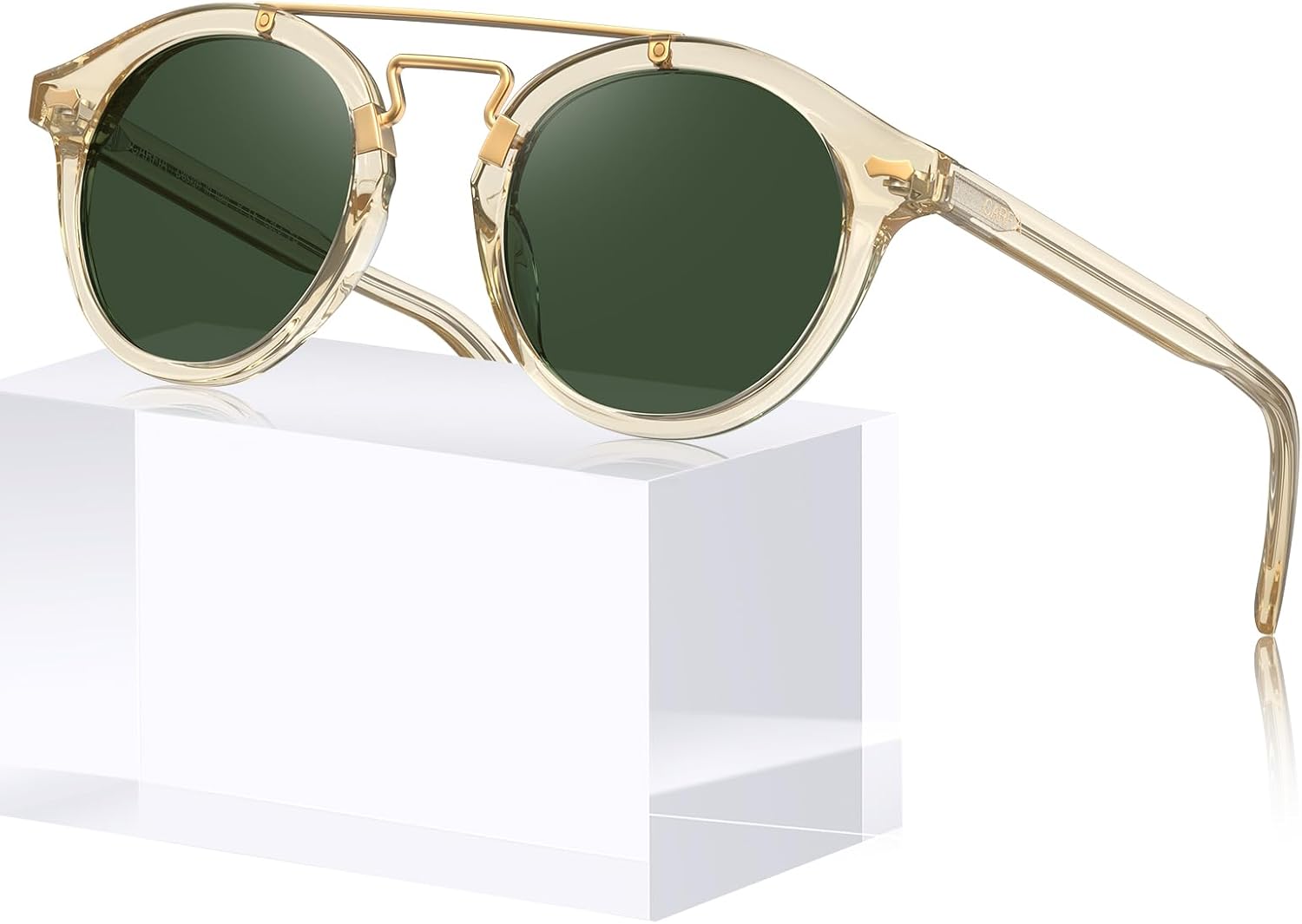 CARFIA Retro Round Polarized Sunglasses for Men Women CA3399L Clear Tea