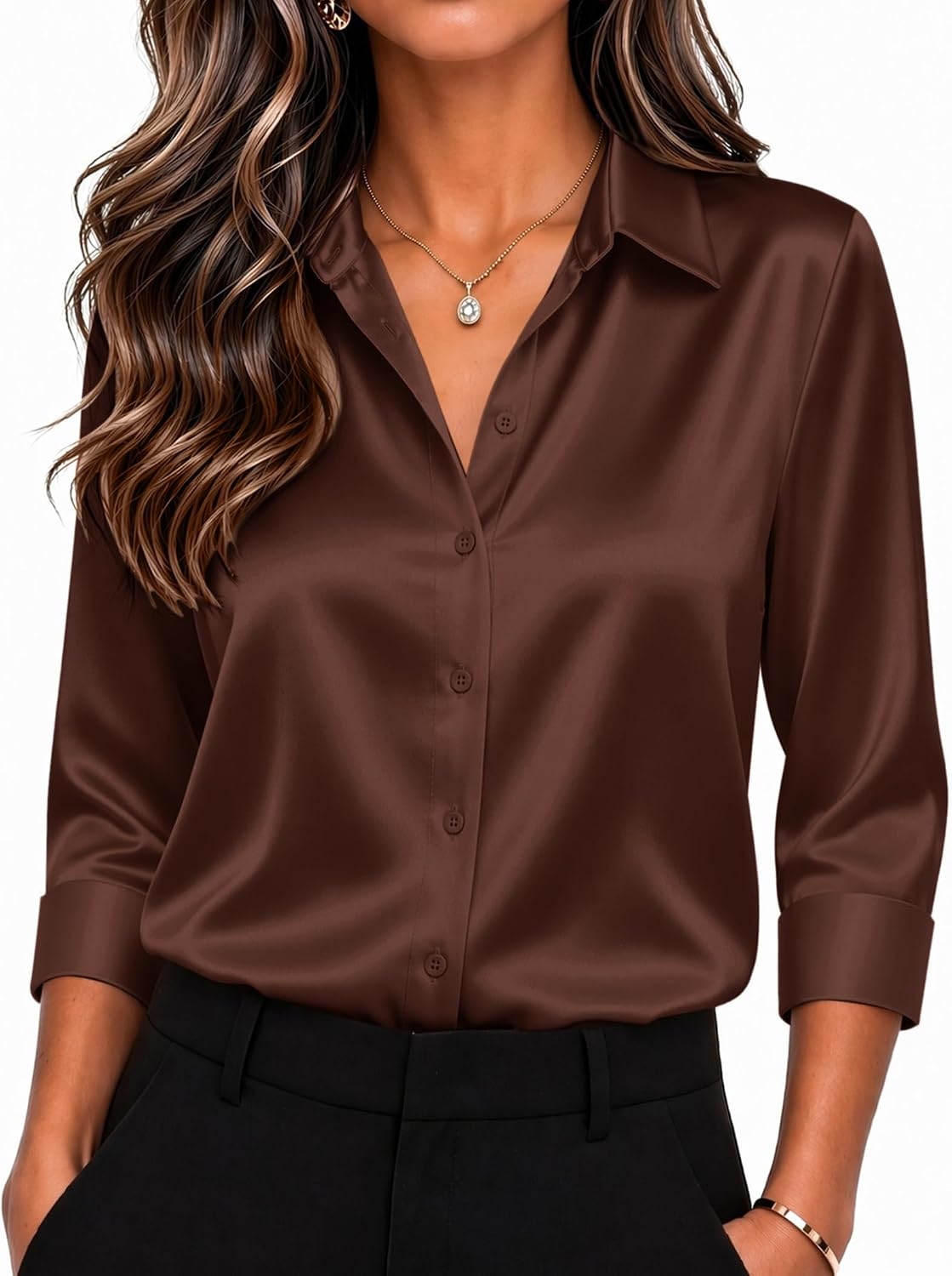 Zeagoo Satin Button-Down Blouses
