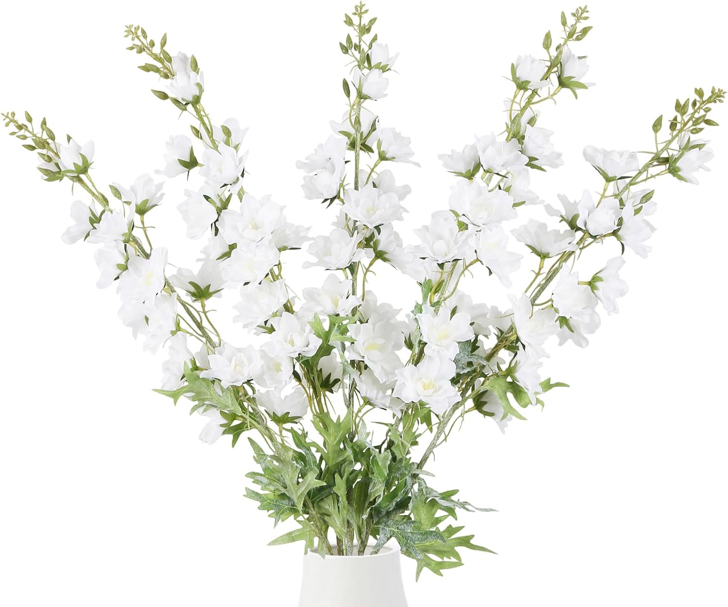 IPOPU 37" White Delphinium Artificial Flowers 5PCS Real Look Flocked Faux Delphinium Flowers with Fuzz Long Stem Silk Larkspur Snapdragon for Wedding & Home Decor(White)