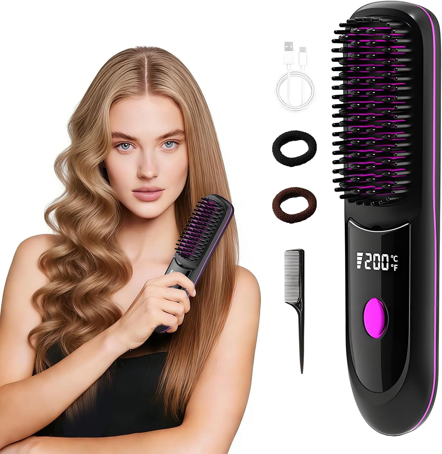 Cordless Negative Ion Ceramic Straight Hair Brush