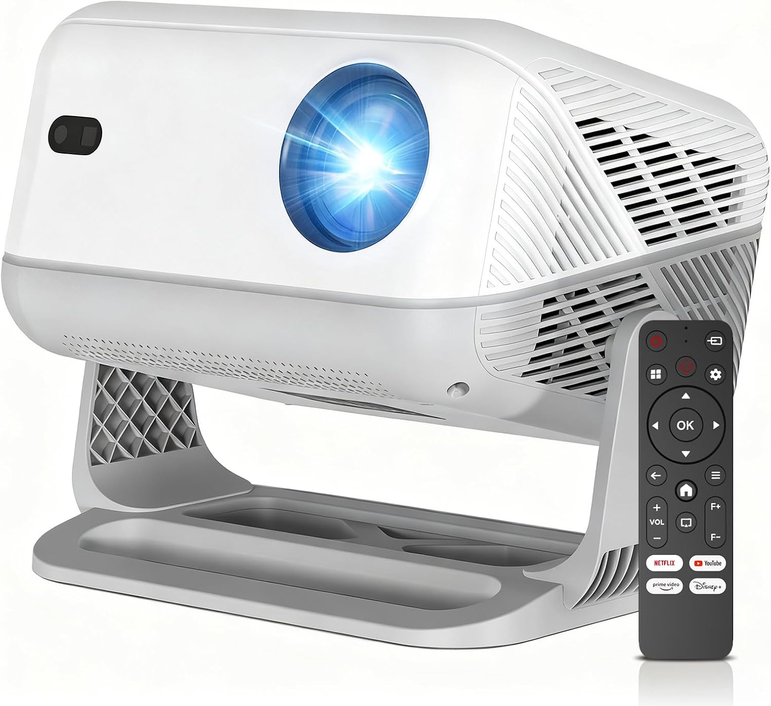 Officially-Licensed Netflix】Mini Projector with WiFi and Bluetooth, 4K Portable Projector with stand, Auto Focus&Keystone, Smart Projector for Outdoor/TV /Bedroom/Ceilling