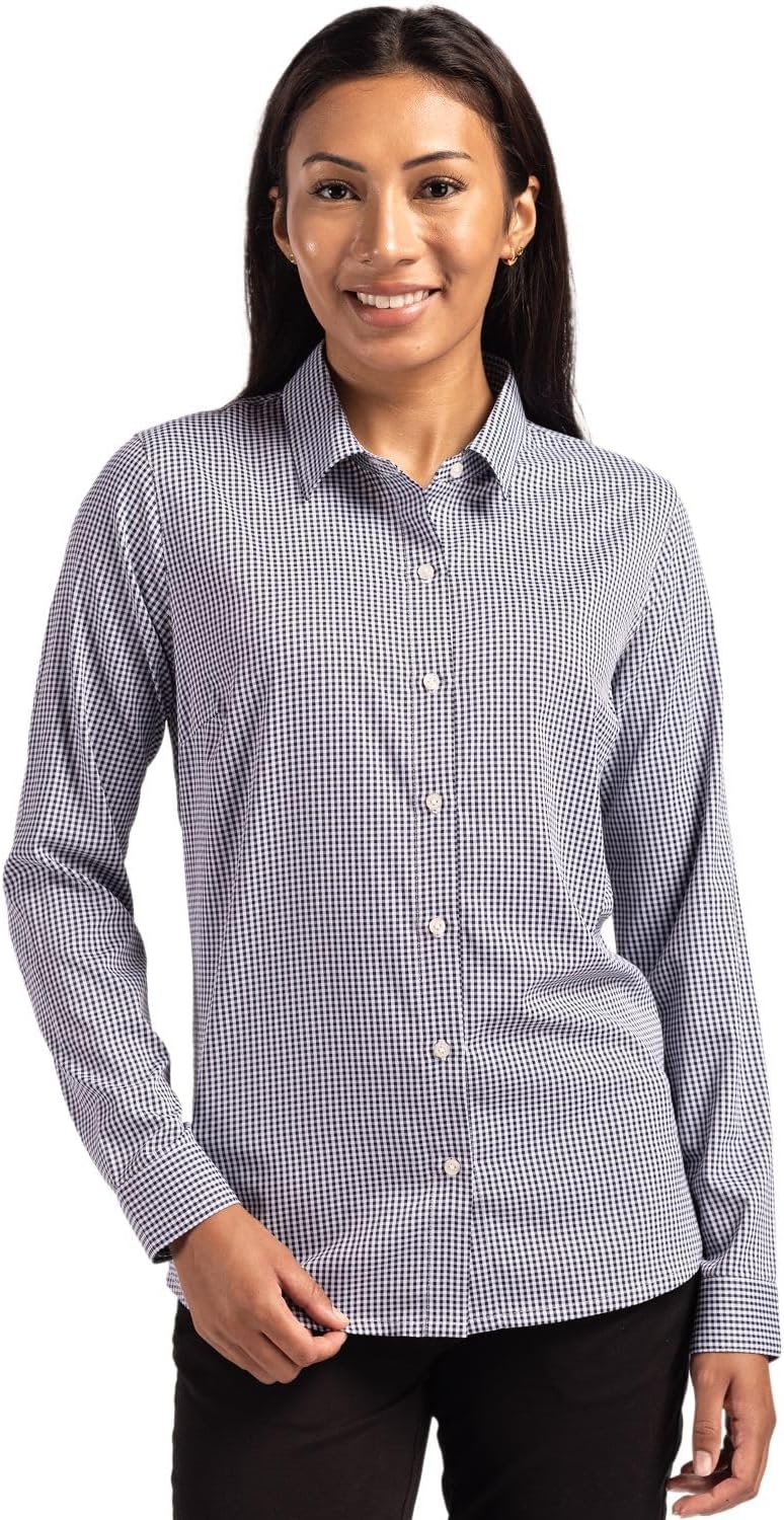 Cutter & Buck Women's Cutter & Buck Skyline Epic Confidence Recycled Gingham Womens Long Sleeve Dress Shirt