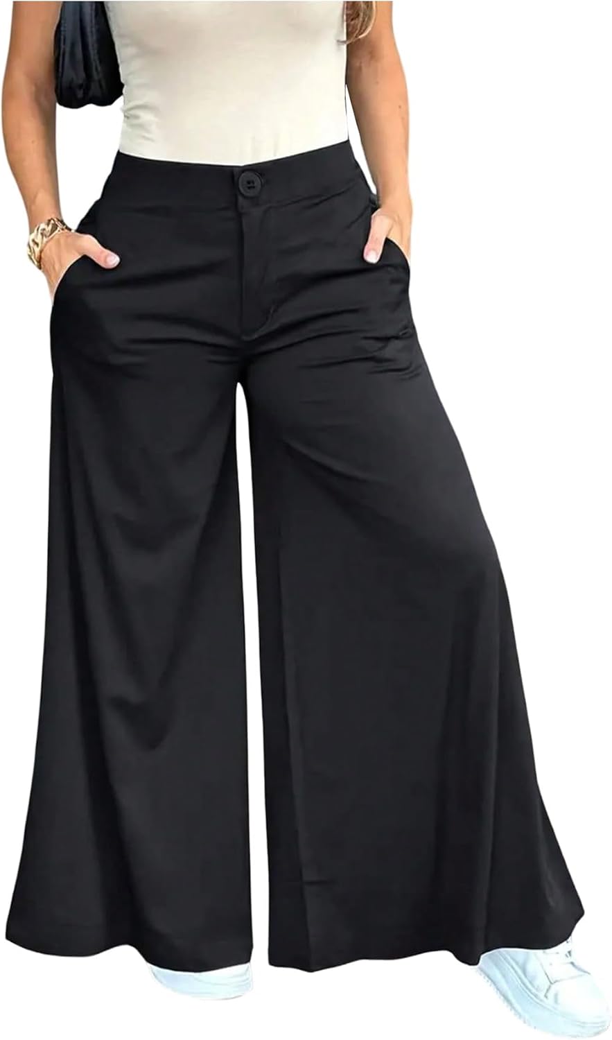 GORGLITTER Women's Wide Leg Long Loose Pants High Waist Loose Long Flowy Palazzo Work Pants with Pockets 2026