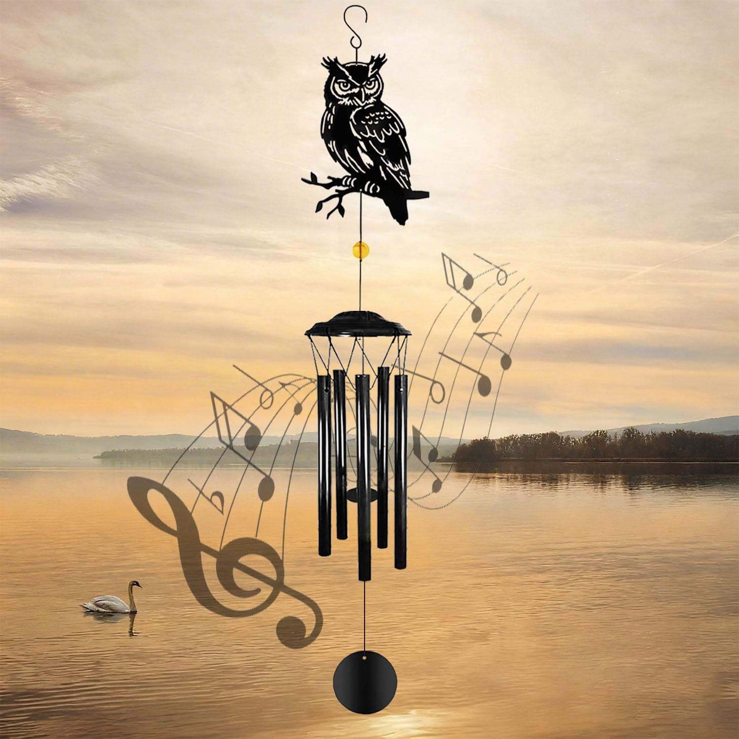Owl Wind Chimes for Outside - Owl Windchimes Outdoors Metal Sympathy, Gifts for Women Mom Grandma Friend, Owls Windchimes Outdoor Garden Patio Porch Balcony Decor (Black)