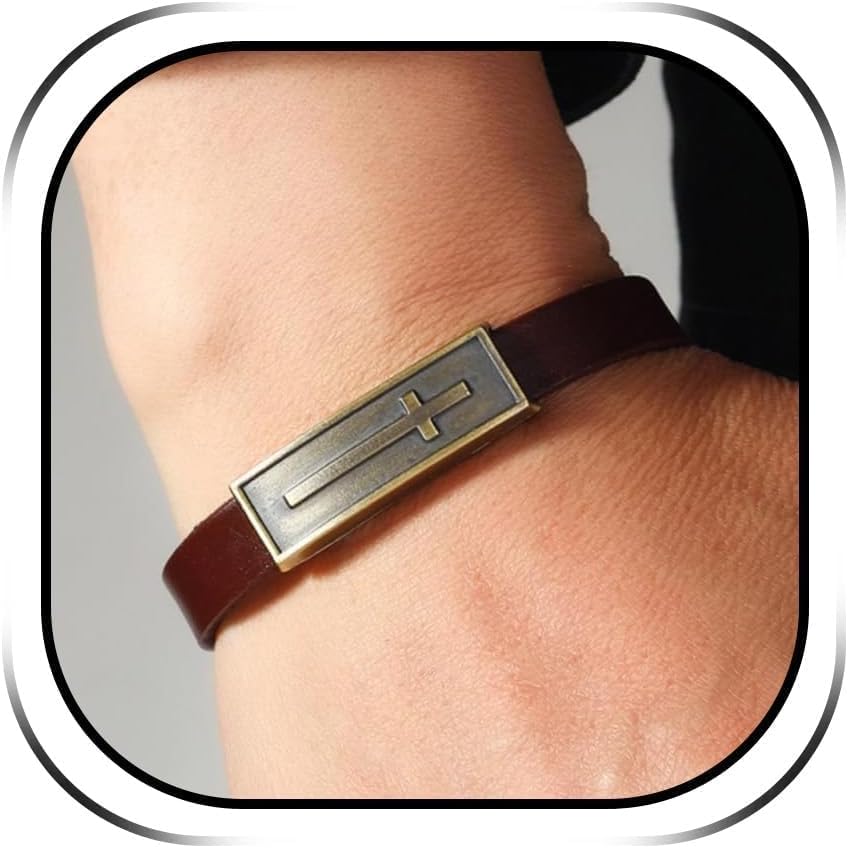 Cross Bracelet for Mens Leather Cross Bracelets Adjustable Jesus Faith Religious Easter Catholic Communion Baptism Jewelry Gift