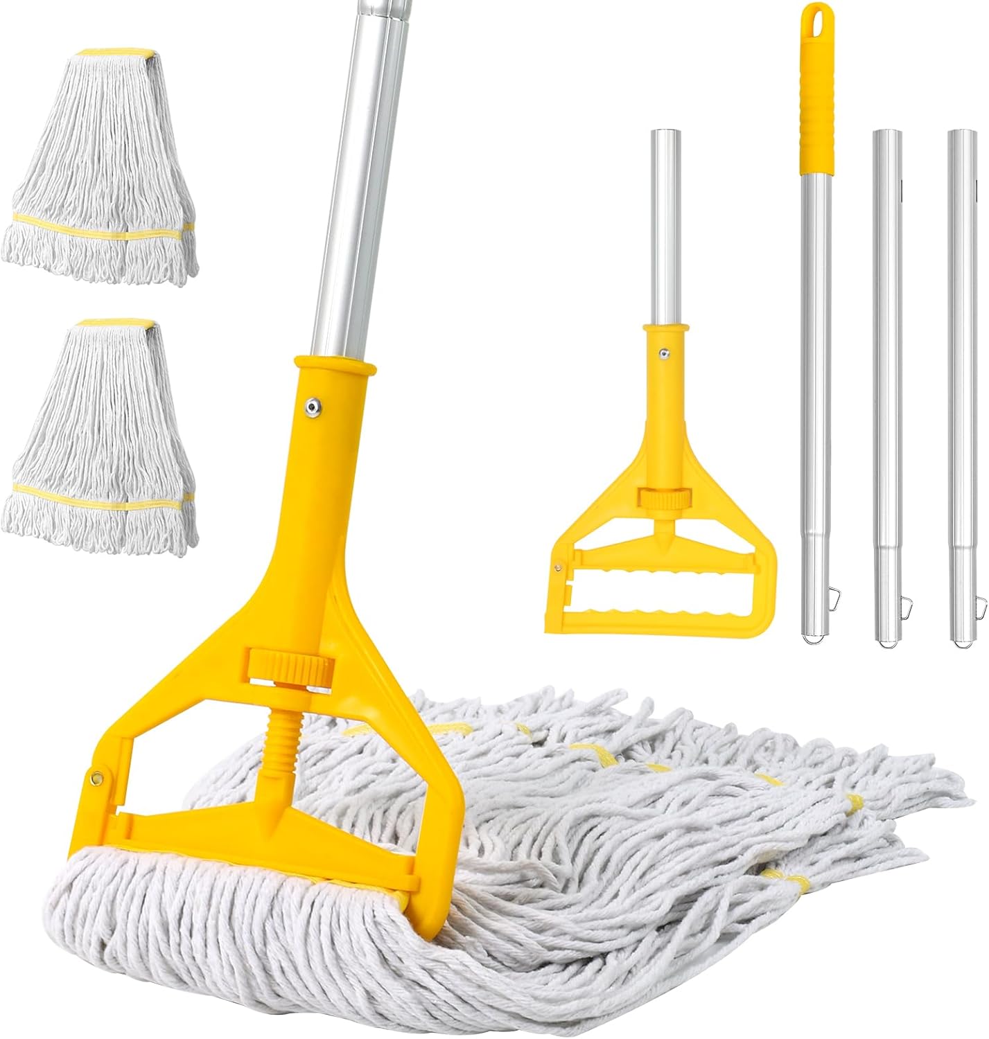 Commercial Mop Heavy Duty Industrial Mop- 3 Extra Large Cotton Looped Heads, 61" Aluminum Handle Mops for Concrete/Tile/Garage Floors-Home, Kitchen