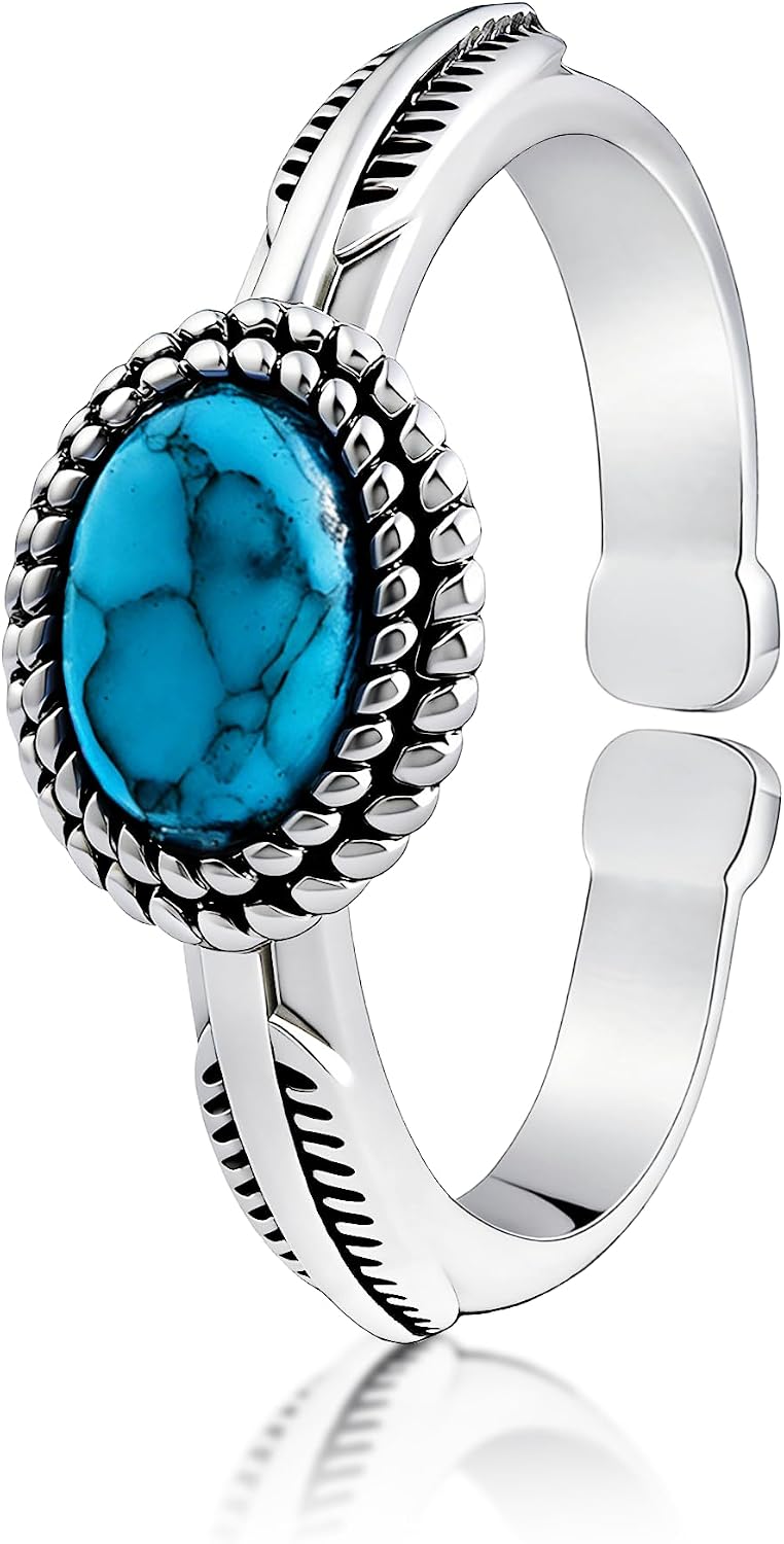 Boho Silver Turquoise Birthstone Rings for Women Western Adjustable Open Statement Handmade Ring for Women Birthday Jewelry Gift