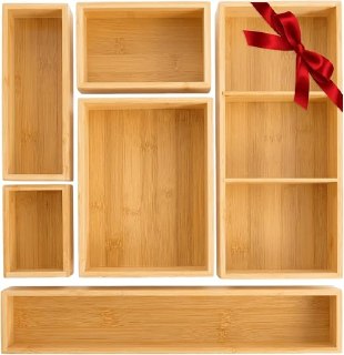 PR!CE DROP ( ) Set of 6 Bamboo Drawer Organizer Storage Box, Adjustable Cutlery Drawer Organizer, Silverware Organizer Multi-Use for Office, Home, Kitchen, Bedroom, Bathroom