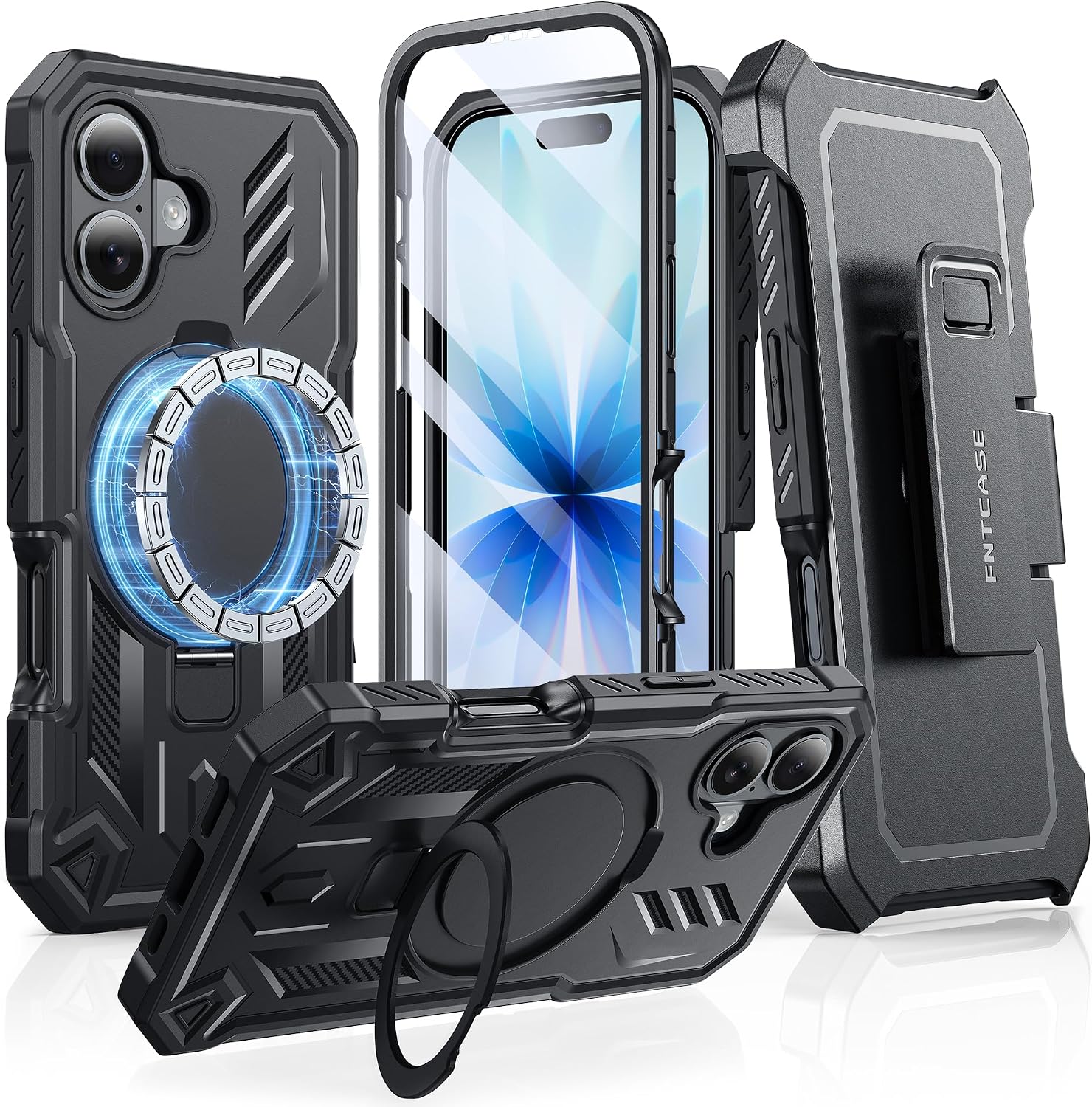 FNTCASE for iPhone 17 Case Fit for MagSafe with Belt Clip Black