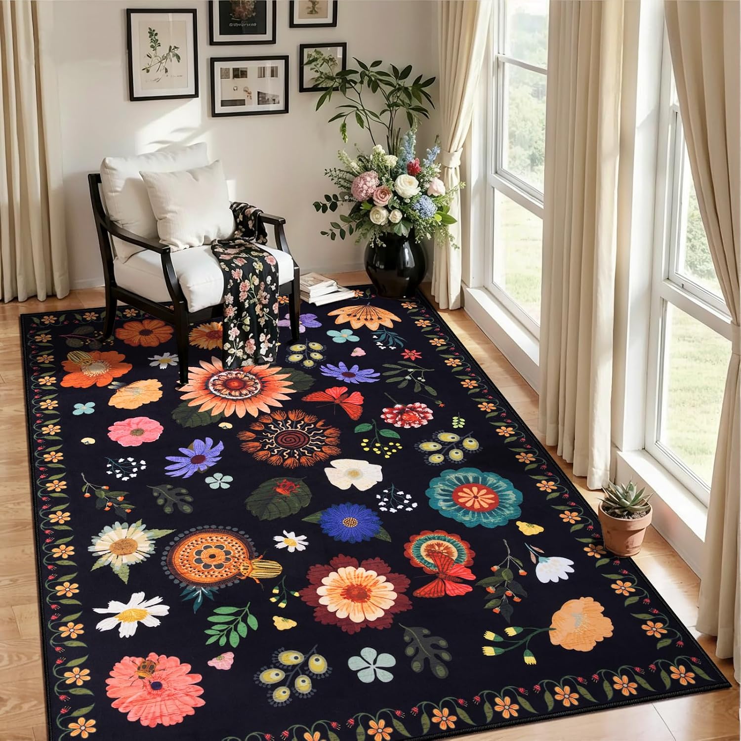 Ciicool Washable Floral Area Rugs