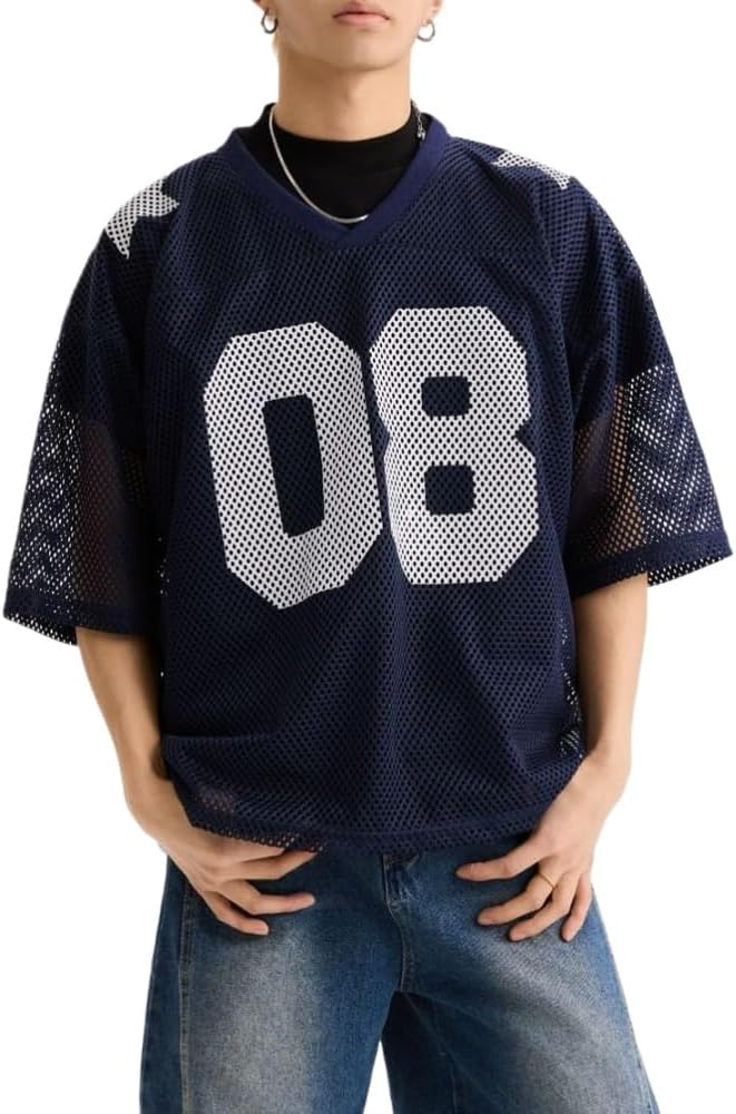 Jersey Shirts for Women Y2k Mesh Number Graphic Tees Short Sleeve Baggy Streetwear Summer Tops Oversized Sports T Shirt