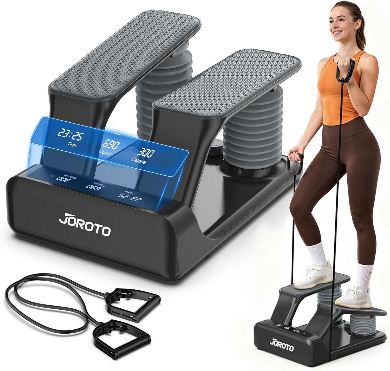 60.00 OFF JOROTO Air Stepper Exercise Machine with LED Monitor and Resistance Bands, 300LB Capacity Stair Stepper, 5-Level Adjustable Resistance and Low-Impact Steppers for Exercise at Home, Black