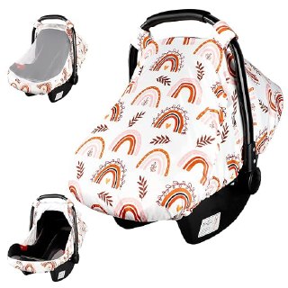 PR!CE DROP ( ) Rainbow Infant Carseat Canopy with Peep Windows and Breathable Mesh, Kick-Proof, Soft Stretchy Baby Car Seat Cover for Newborns