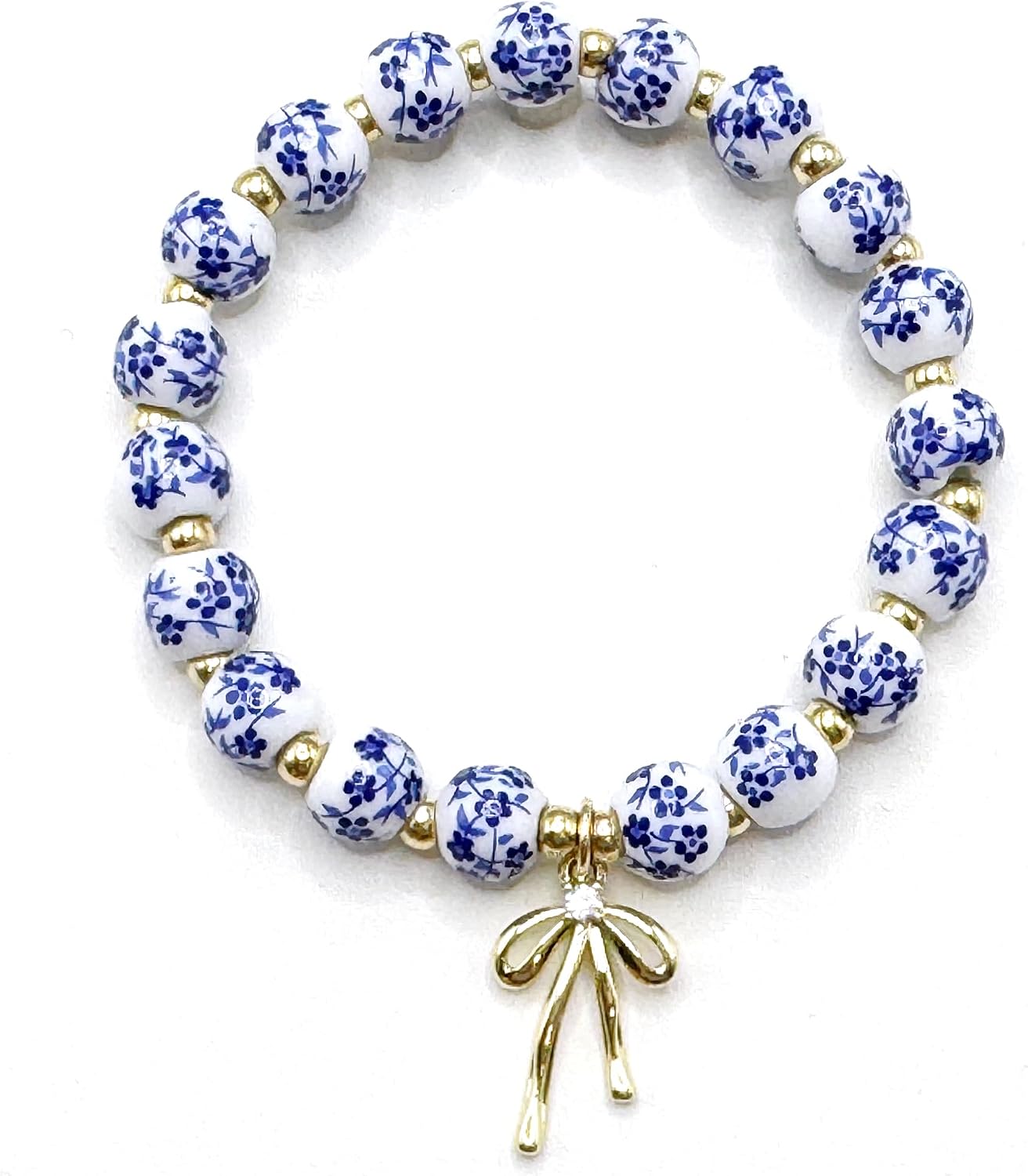 Vintage Beaded Charm Bracelet for Women - Handmade Stretch Floral Bow