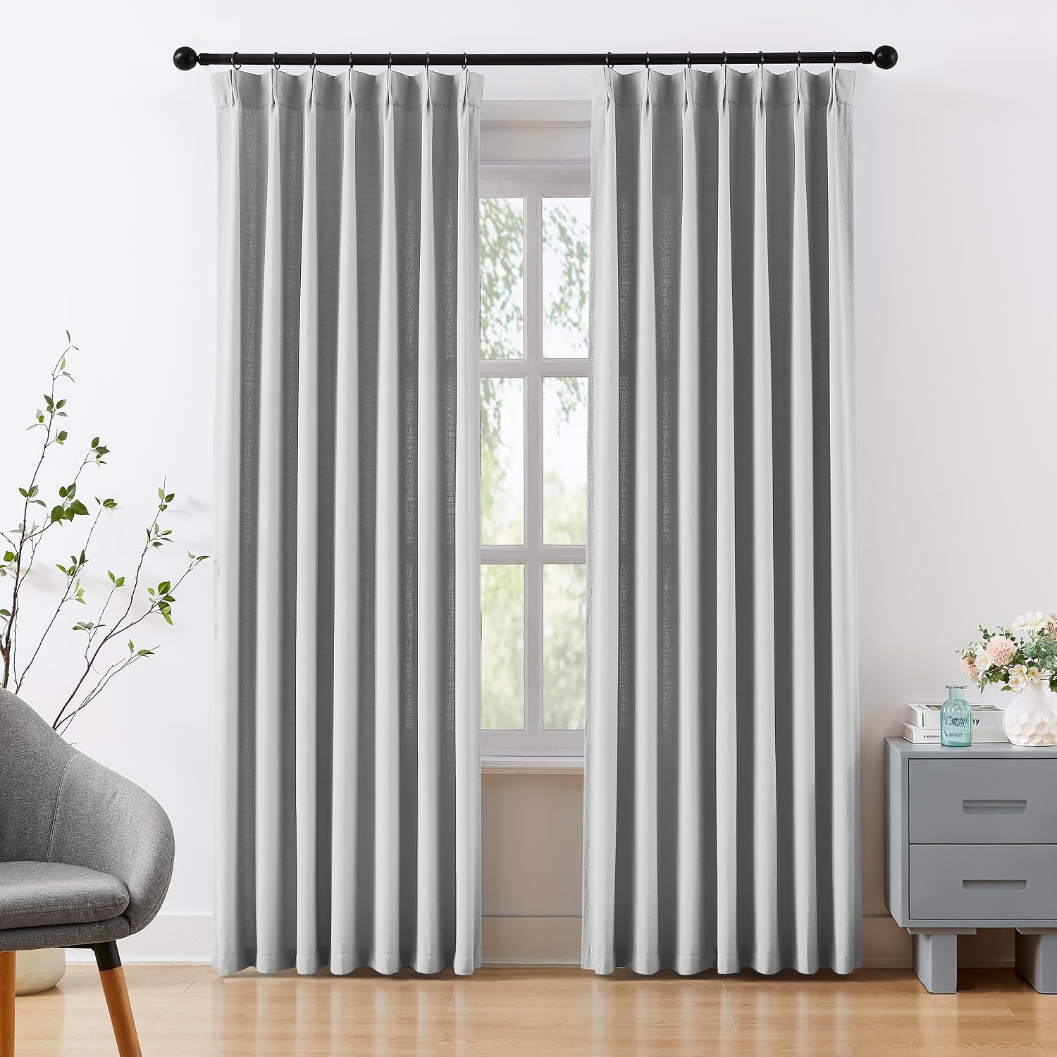 Purainbow Grey Linen Curtains