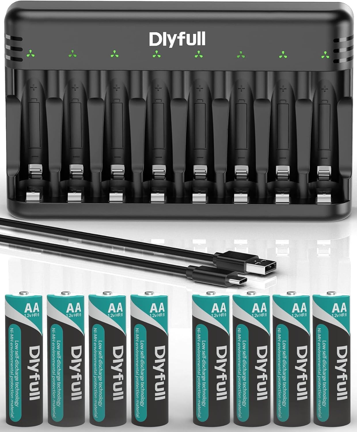 DLYFULL 8 Pack of 2800mAh Low Self Discharge Ni-MH Batteries with Charger