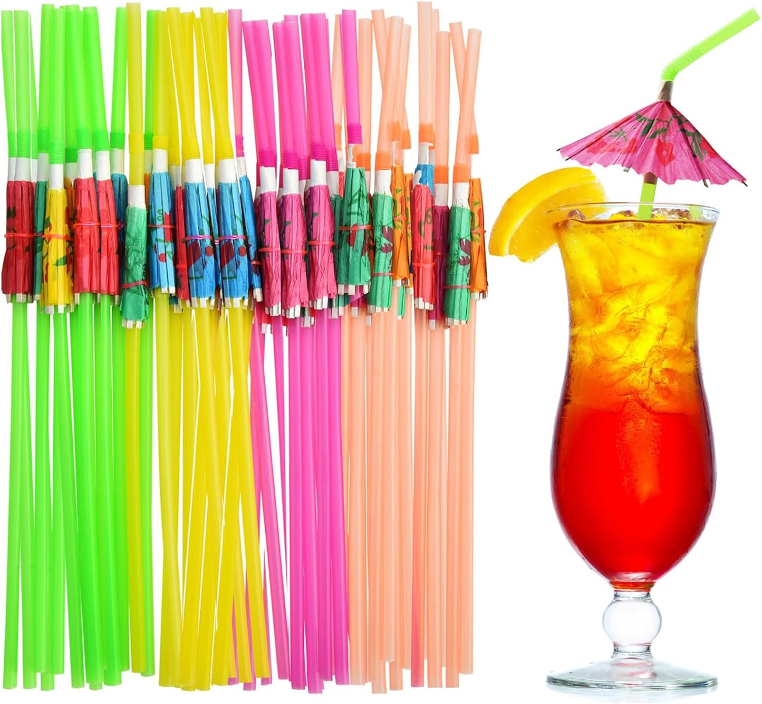 100pcs Umbrella Drink Straws 9.45 Inch Assorted Colors, Fancy Mini Paper