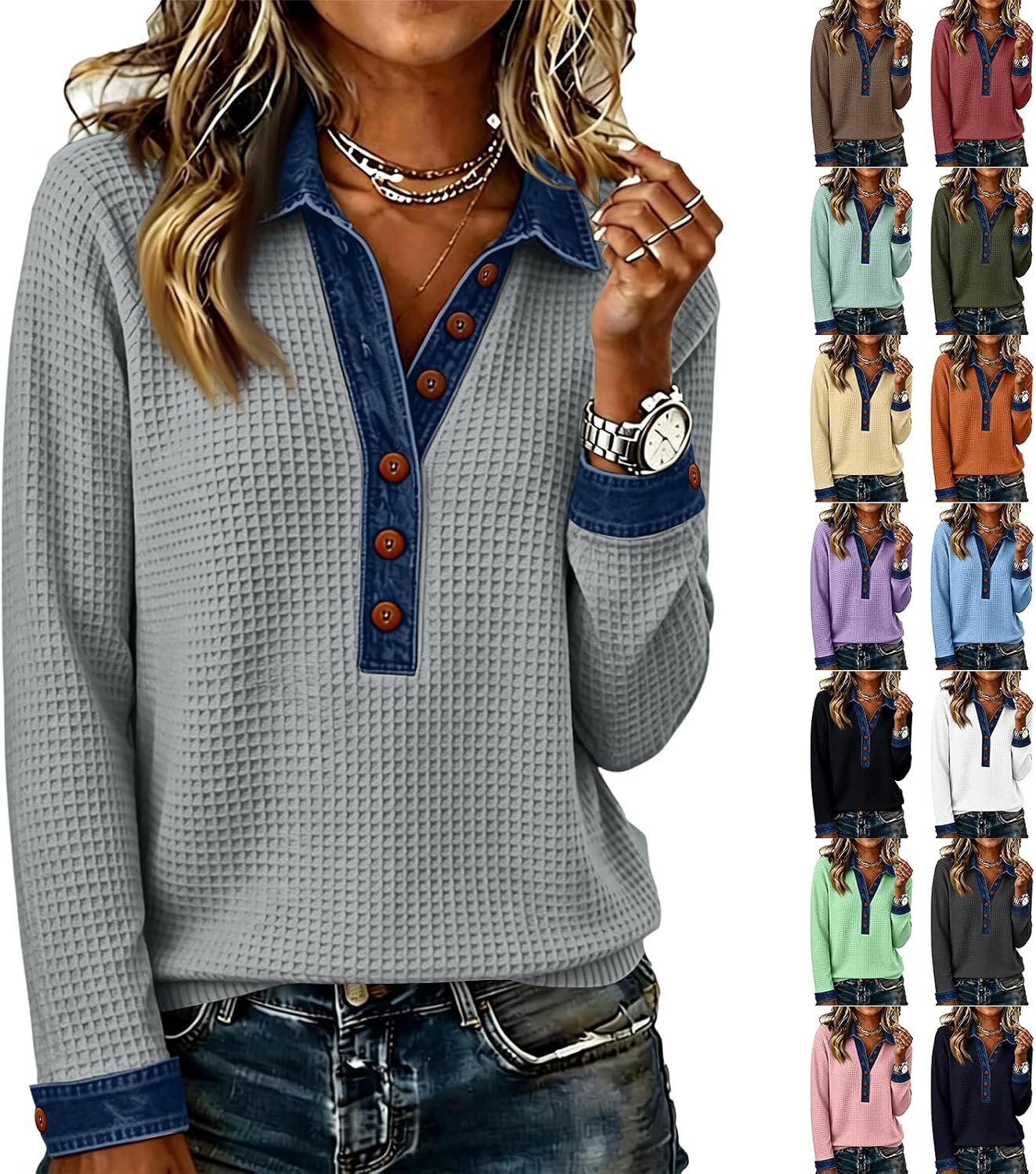 Waffle Polo Shirts (Long Sleeve
