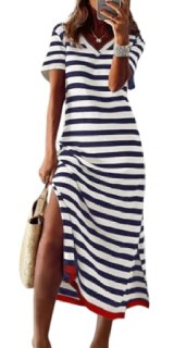 Dokotoo Dresses for Women 2026 Striped Maxi Dresses Split Long Dress Blue