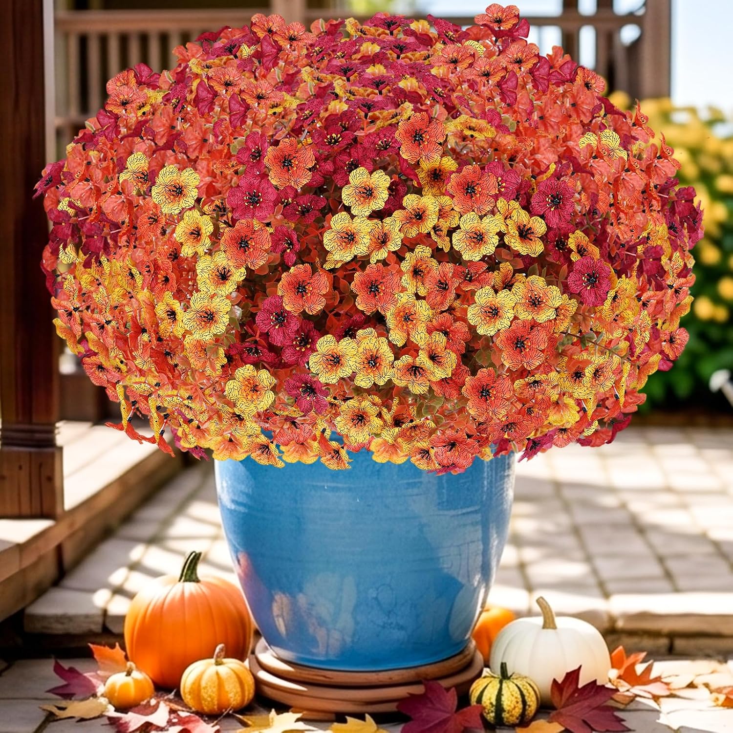 13 Bundles Artificial Fall Flowers Fake Mums for Outdoor(Orange Mixed)
