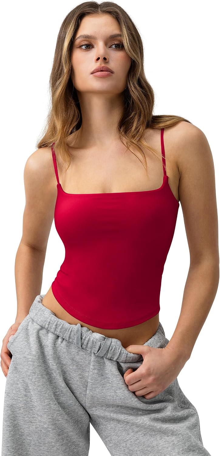 AVGO Built in Bra Tank Tops for Women Adjustable Straps Square Neck Sports Bras Yoga Pilates Shelf Bras Gym Workout Tanks