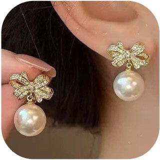 Pearl Earrings for Women Pearl Bow Drop Earrings Prom Party Wedding Earrings for Brides Jewelry Gifts