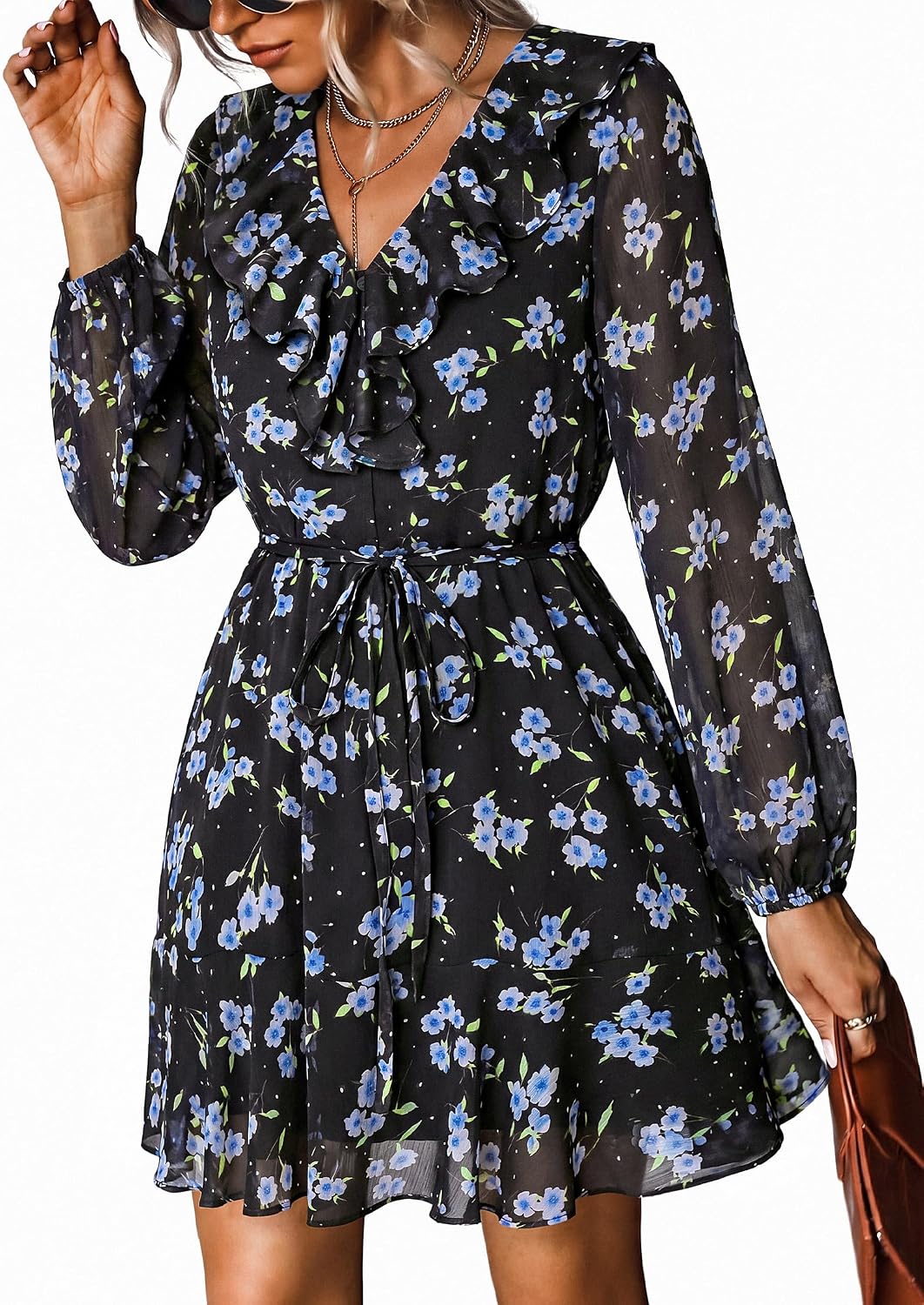 Dowerme Belted Floral Mini Dresses