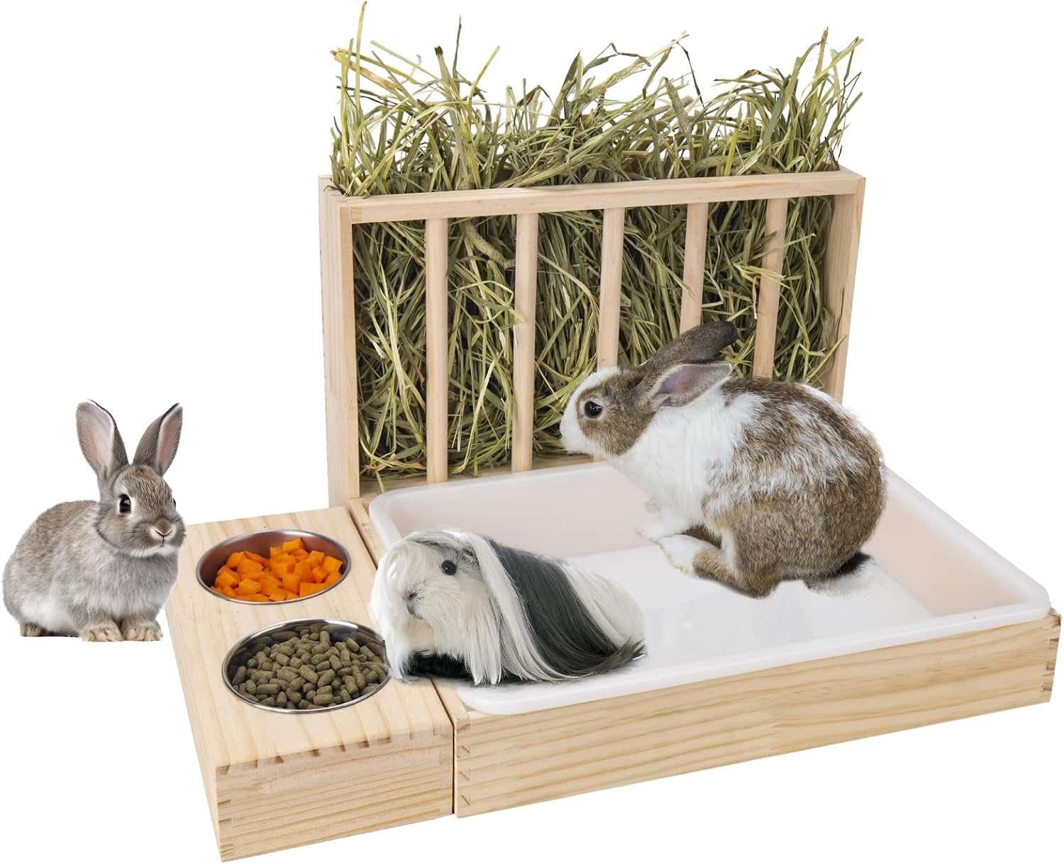 BESNEW Rabbit Hay Feeders with Litter Box