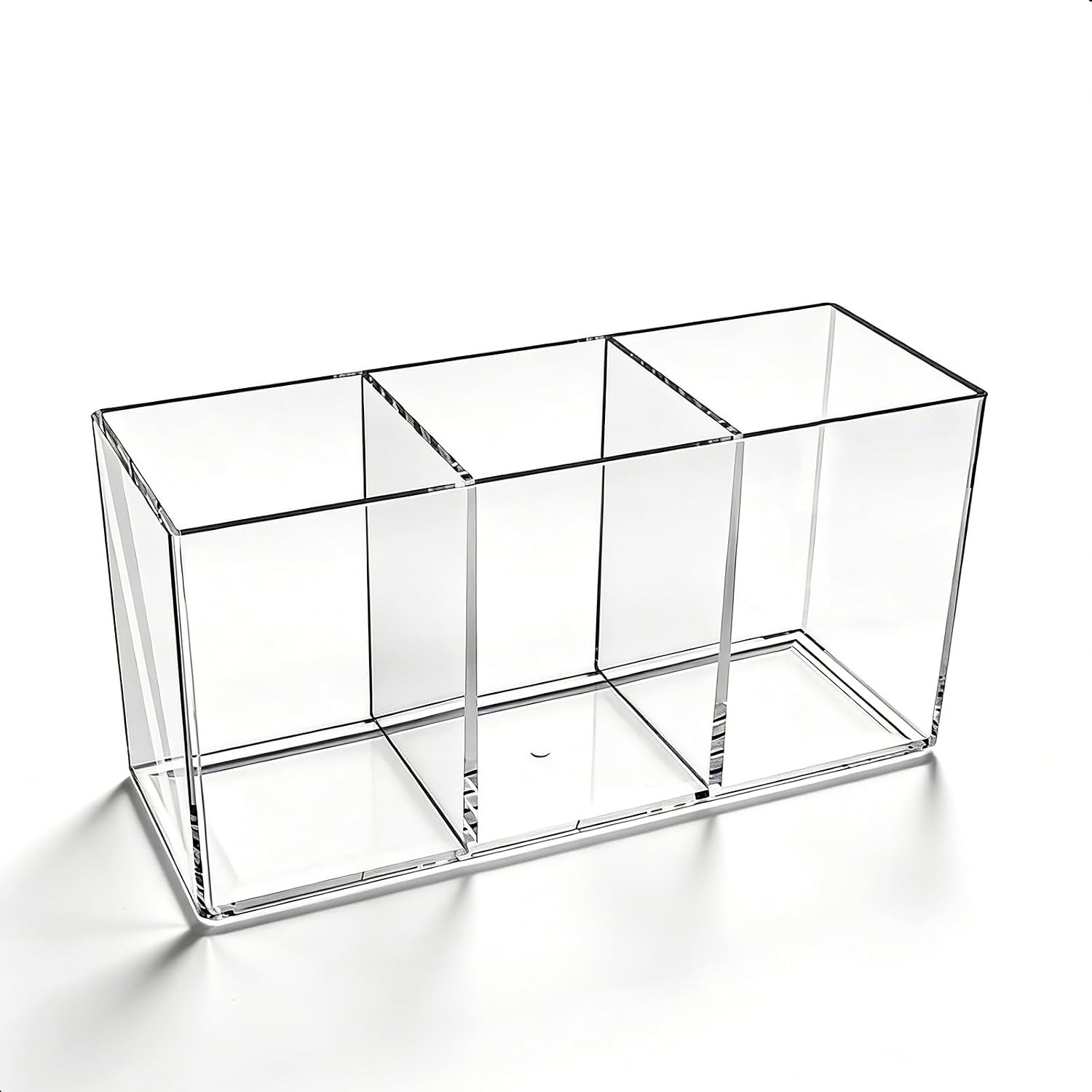 Makeup Brush Holder, Clear Acrylic Organizer for Women & Girls, 7.1x2.8x3.5in Desk Storage for Makeup Brushes & Cosmetic Tools, Easy Access (Clear -3)