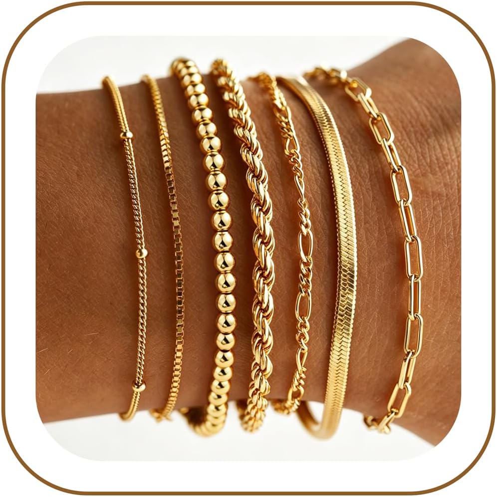 MOOHAM Gold Beaded Bracelets
